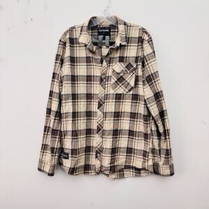 Fox Racing Brown Plaid Flannel Long Sleeve Button Up Shirt Men’s Size L